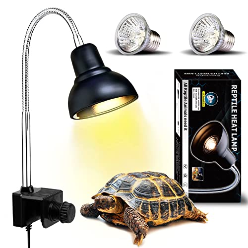 Reptile Heat Lamp, Lamp for Aquarium Turtle Tank with 25w+50w Basking Spot Light Bulbs and 360° Swivel Clamp for Turtle, Snake, Lizard, Cockatoo, Chameleon Etc, Yellow - color: Lamp Holder A+2 Bulbs