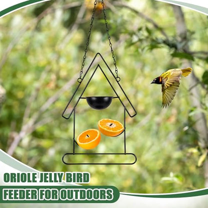 Hushee 2 Pcs Oriole Feeder for Outdoors Grape Jelly and Oranges Fruit Metal Bird Feeder Outdoor Garden Hanging Drinking Container Hummingbird Jelly for Outdoor Hanging Garden Patio(Birdhouse Shaped) - style: Birdhouse Shaped