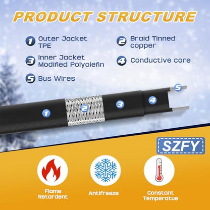 3FT~200FT Heat Tape for Water Pipes -40°F Deicing Pipe Heat Cables for Roof (3FT) - size: 3FT