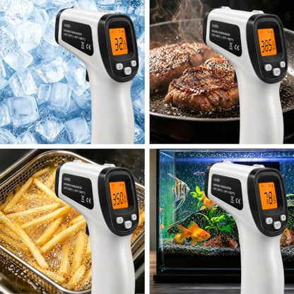 Infrared Thermometer Gun, Digital Laser Temperature Gun -58°F to 1022°F, Adjustable Emissivity, LCD Backlight, MAX/MIN Display, Non-Contact Thermometer for Pizza Oven, BBQ, HVAC, Griddle - color: Gray（-58℉-1022℉）