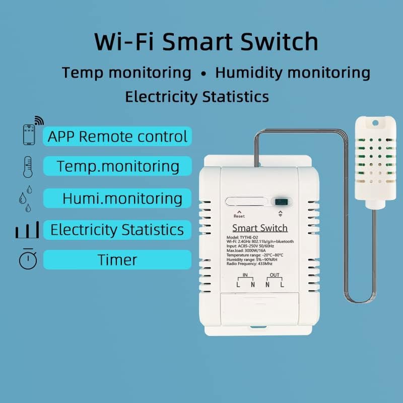 High Power Tuya 16A WiFi Temperature Humidity Controller -Wireless Remote Control with Energy Consumption Monitoring,for Greenhouse,Homebrew,Climbing Pet Breeding,Incubator,Alexa Voice Compatible