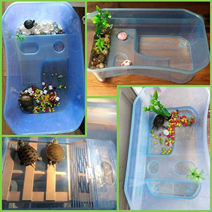 PINVNBY Plastic Turtle Tank Reptile Habitat Pet Terrariums Turtles Tank Aquarium Terrapin Topper Basking with Platform Plants,Durable,Safe, Non-Toxic(Blue) - color: Blue, size: 【1 PCS】