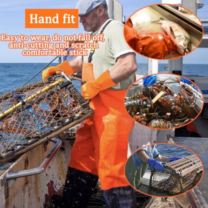 6 Pairs Sewer Gloves PVC Coated Non-Slip Oil & Chemical Resistant | 6 Pairs PVC Coated Sewer Gloves, Abrasion Resistant, Non-Slip Grip, Oil & Chemical Resistant for Drain Cleaning & Plumbing. - color: 6 Pairs Orange