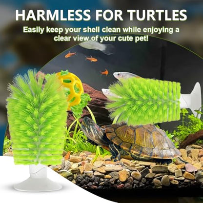 2 Pcs Turtle Tank Accessories - Turtle Brush with Suction Cup, Turtle Tank Decorations Turtle Aquarium Habitat Accessories