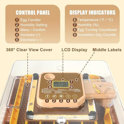 Nest IV - 48 Egg Incubator for Breeders, Fully Automated, Accurate Humidity & Temp Control, Chick Separator, Flexible Egg Spacing, Custom Incubation Days, Auto Turning & Auto Stop, Easy Monitoring - size: 48 Egg [Brown]