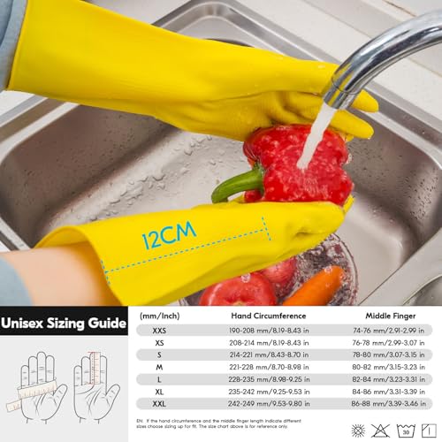 Vgo... 3-Pairs Reusable Household Gloves, Rubber Dishwashing gloves, Extra Thickness, Long Sleeves, Kitchen Cleaning, Working, Painting, Gardening, Pet Care (Size XL, Yellow, HH4601) | yellow,extra Thickness,kitchen,dishwashing,household,painting,gardenin