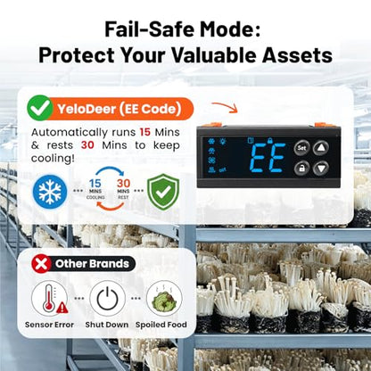 12V DC Digital Refrigeration Thermostat with Automatic Defrost | 30A Cooling Controller with Built-in 10A Defrost Relay for Beverage Cooler, Freezer, Refrigeration Equipment