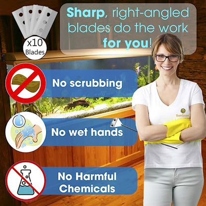 SunGrow 25" Aquarium Glass Cleaner, with 10 Replaceable Stainless Steel Blades, Cleaning Glass Stovetops, Removing Stickers & Labels, Tiles Grout Residue, Scraping Paint & Wallpaper