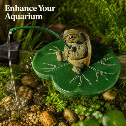 Resin Floating Reptile Ornament on Leaf Pad - Hand-Painted Aquarium Figurine in Small Sizes, Foam Resin Float with Fishing Pose for Fish Tank, Paludarium, Terrarium and Mini Water Garden