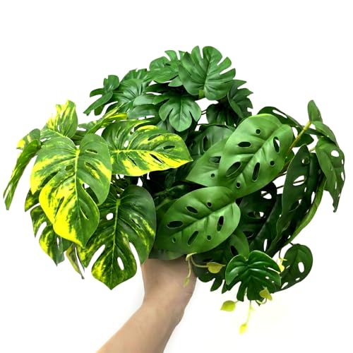 5 Pcs Reptile Plants & Habitat Decor Kit - 3 Artificial Plants & Large 5ft Jungle Vine Branch, Amphibian Habitat Hideout Tank Decorations fit Crested Gecko Leopard Lizard Chameleon Ball Python Frog - color: Reptile Plants-e