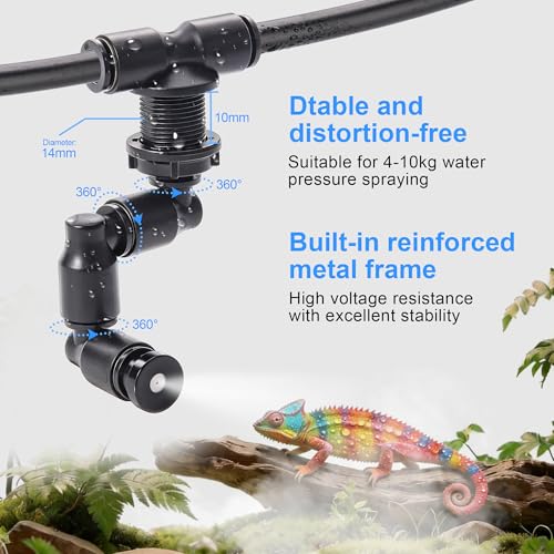 Reptile Mister Connector with 1/4" Fine Mist Nozzles – Stable Fogger System for Terrarium, Vivarium, Paludarium, Amphibians, Plants – Easy Installation on Screens - size: Misting connector with Nozzle