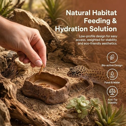 VelTherm Escape-Proof Reptile Bowl, Small Worm Dish with Smooth Vertical Inner Wall for Mealworms, Weighted Anti-Tip Food and Water Dish for Leopard Geckos, Small Lizards