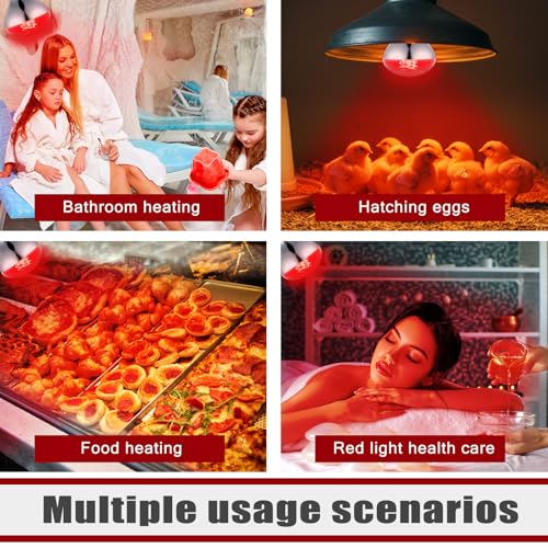4 Pack 250 Watt Heat Lamp 120v R40 Heat Lamp Bulbs Glass Incandescent Light Bulbs Incandescent Heating Lightbulbs for Reptiles Chicks Food Puppies Bathroom, Use E26 Base (Red) - color: Red