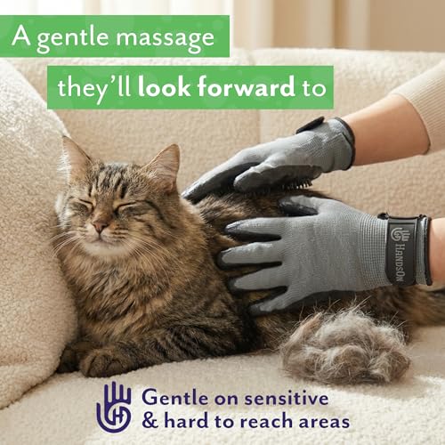 Pet Grooming Gloves - Cat, Dog, Horse Gentle Hair Remover Brush - Mitt For Long & Short Haired Fur - Shedding, Bathing & Massaging Glove (Purple, Small)
