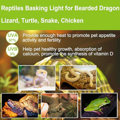 UVB UVA Reptile Light Bulb 75W Bulb for Reptiles and Amphibians Use for Turtle, Bearded Dragon, Lizard Cages Heat Lamp Replacement Bulb, Pack of 6