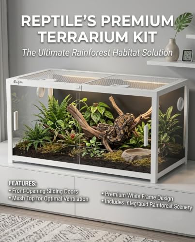 68 Gallon Reptile Tank, Snake Tank Reptile Enclosure Front Sliding Door | Stackable ventilation 68 Gallon ball python enclosure anti-escape locks and no-fingerprint handles humidify misting tubes - color: White, size: 68 Gallon