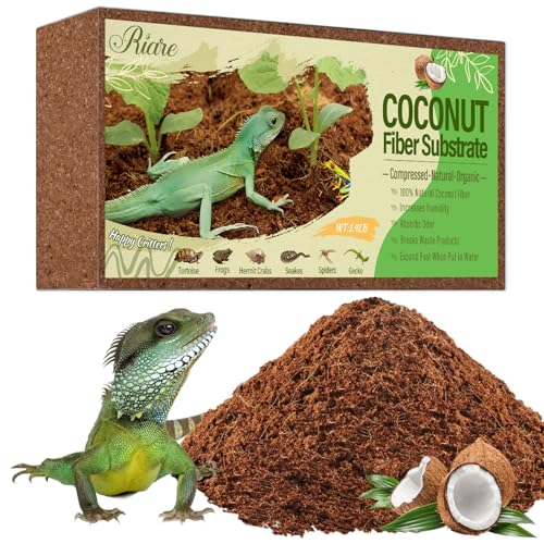 Riare 1 Pack Natural Coconut Fiber Substrate, Coco Coir Reptile Substrate | Coconut Husk Reptile Bedding for Tortoises, Snakes, Geckos, Bearded Dragons & Hermit Crabs, Enclosures & Terrarium Setups - color: 1 pack