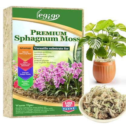 5.3oz Sphagnum Moss for Plants, 6QT Orchid Moss Potting Mix | Long Fiber Sphagnum Moss Dried for Plants Indoor, Orchid Repotting, Succulent, Carnivorous Plants, Terrarium and Reptiles - size: 5.3oz