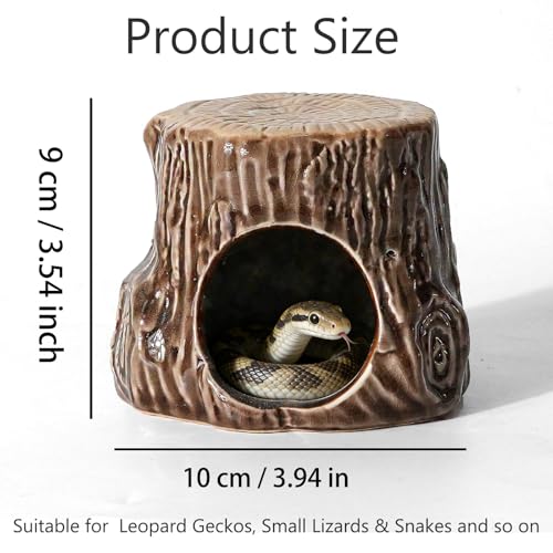 Reptile Hideout Cave,3.94in Ceramic Stable Brown Tree Safe Reptile Shelter | Desert Reptile Terrarium Decor for Toad ,Leopard Geckos, Small Lizards, Hermit Crabs & Juvenile Snakes - color: Tree-Brown, size: 3.94in