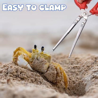 uxcell 3 Pcs Crabbing Tongs, 11" Metal Serrated Extra Long Loach Tongs Beach Reptile Catching Clip Garbage Clip with Straight and Bent Head for Lobsters Loach Other Reptile, Red - size: 11"
