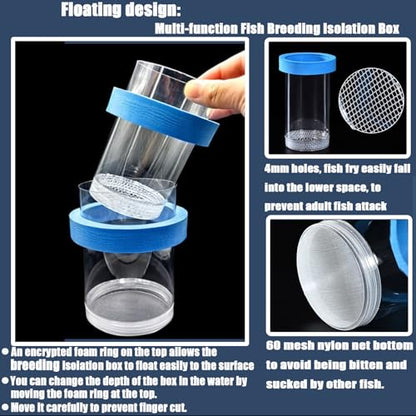 Breeder Box for Fish Tank, Floating Plastic Aquarium Breeding Chamber | Floating Mesh Isolation Hatchery Incubator for Small Fish, Betta Shrimp Clownfish Guppy - Adjustable Nursery Tank Divider