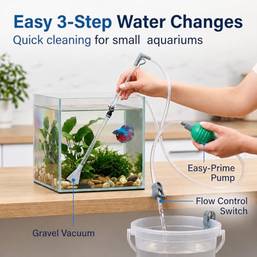 Aquarium Siphon Vacuum,Manual Water Changer Gravel Cleaner | with Duckbill Nozzle and Filter Head,Suitable for 5-10 Gallon Fish Tanks,Betta, Shrimp, Nano and Turtle Tanks
