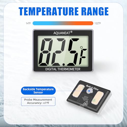 AQUANEAT Aquarium Thermometer, Fish Tank Thermometer, Aquarium Digital Temperature Gauge, with Large LCD Display (1 Pack) - size: 1 Pack