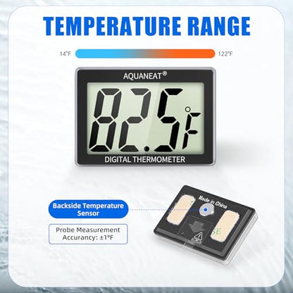 AQUANEAT Aquarium Thermometer, Fish Tank Thermometer, Aquarium Digital Temperature Gauge, with Large LCD Display (1 Pack) - size: 1 Pack