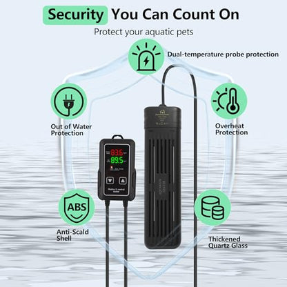 Aquarium Heater 300W/1000W, Submersible Fish Tank Heater with Digital LED Controller and Intelligent Leaving Water Automatically Stop Heating System, for Freshwater and Saltwater - size: 300W for 30-80 Gallon