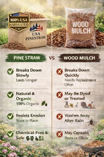 Long Needle Pine Straw Mulch - 160 Sqft Coverage 1 Set - Premium USA Harvested PineStraw for Landscaping, Weed Control, Moisture Retention & Erosion Control - USA Pinestraw - size: Pine Needle Mulch - Covers 160 Sqft 1 set