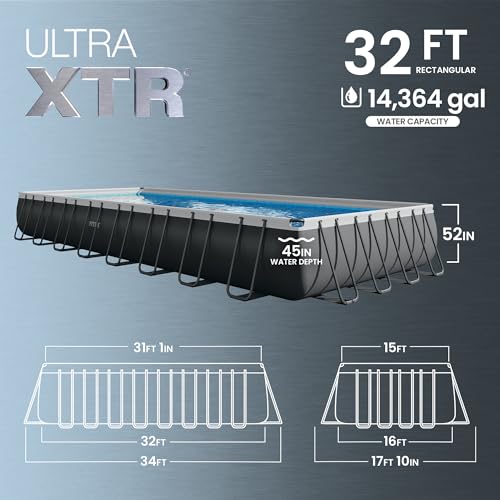 INTEX Ultra XTR 32ft x 16ft x 52in Above Ground Swimming Pool Set w/Pump | 26377EH - 2650 GPH Sand Filter Pump, Saltwater System, Maintenance Kit & Volleyball Game Included - Strong Galvanized Steel - size: 32' x 16', style: Saltwater System