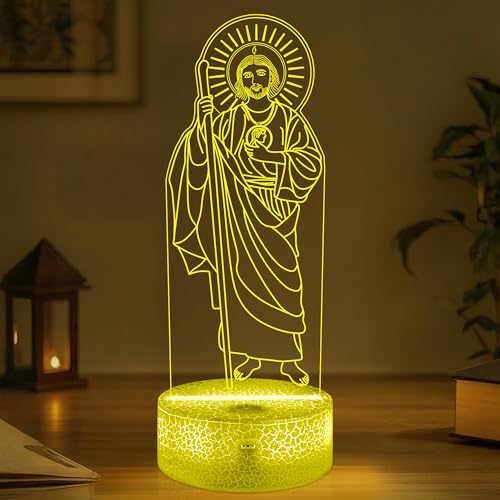 OkiyiD San Judas Tadeo Gifts, 3D San Judas Tadeo Night Light Illusion Lamp with 16 Colors Remote Control, St Jude Religious Prayer Gifts for Women Men Spiritual Decor - style: san judas tadeo