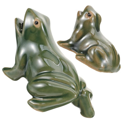 Ceramic Frog Spitters, 2 Sizes, 2 Pack | Pond Spitter Ornaments, Open-Mouth Ceramic Design, Adds Water-Feature Character, for Ponds, Fountains, and Bonsai
