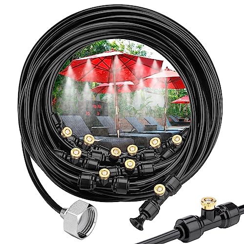 Misting System, 32.8FT Cooling Line Kit with 10 Brass Mist Nozzles, Outdoor | Outdoor Mister Kit With Hose Connector For Patio, Garden And Greenhouse Cooling. Fine Mist Spray System For Summer Use. - size: Misting Cooling System 32.8ft(10M)