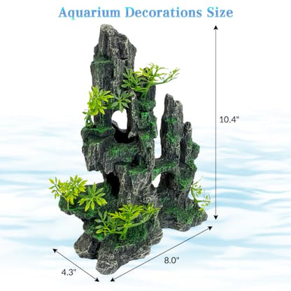 kathson Aquarium Mountain View Stone Resin Fish Tank Decoration Betta Hideout Caves Rockery Landscape Tree Rock Hiding Cave Decor for Small Fish Shrimp Play Ornament - size: 8.0〞L x 4.3〞W x 10.4〞H