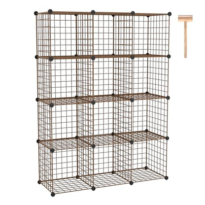C&AHOME Wire Cube Storage, 12 - Cube Organizer Metal C Grids, Closet, Brown | Modular Shelves Units Storage Bins Shelving Bookshelf Shelf Cabinet - color: Brown