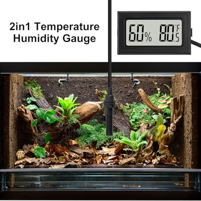 3Pcs Mini Digital Thermometer Hygrometer with Probe Electronic Temperature Humidity Gauge Meters Indoor LCD Display Fahrenheit for Humidors,Greenhouse,Garden,Incubator Reptile Terrarium