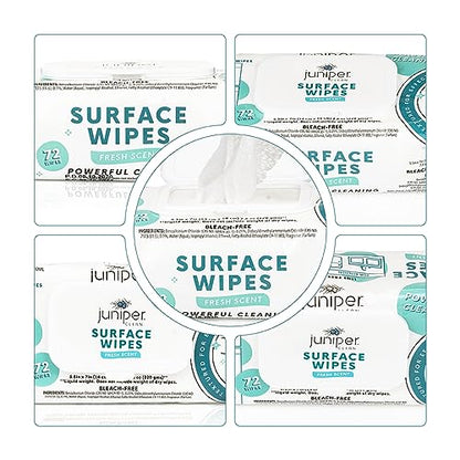 Juniper CLEAN 3 Pack Surface Cleaning Wipes Bleach Free, All-Purpose Cleaner for Bathroom, Kitchen, Office, 72 Count Soft Flow, Fresh Scent, Lint Free & Durable - size: 72 Count (Pack of 3)