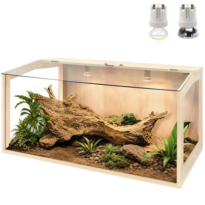 Bearded Dragon Tank, Lizard Tank with Clear Tempered Glass, Anti-Scratch Reptile Enclosure, Reptile Tank Built-in Light Fixtures with Switch (32X16X16inch,34 Gallon) - color: Transparent Roof, size: 32X16X16inch,34 Gallons