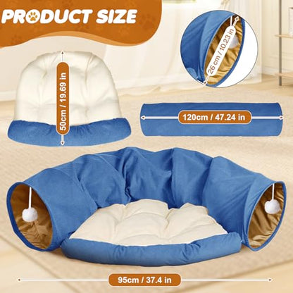 Spardar 2-in-1 Bunny Tunnel Bed, with Removable Mat Hideout, Blue | Collapsible Tunnel Tubes Toys, Washable, Interactive Toys for Rabbits, Chinchilla, Hedgehog, Guinea, Kitty - color: Blue
