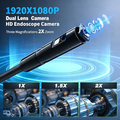 Endoscope Camera with Light 1920P HD Dual-Lens Borescope with 8 LED Lights, IP67 Waterproof Snake Sewer Tools 4.3" Inspection Camera,16.4ft Semi-Rigid Drain Endoscope (16.4FT Dual Lens-Blue) - size: 16.4FT Dual Lens-Blue