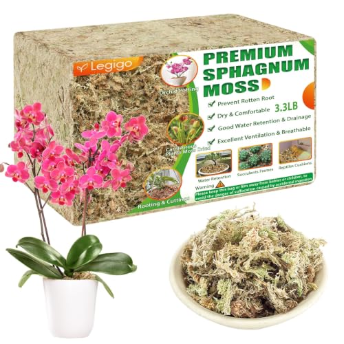 3.3LB Sphagnum Moss for Plants- 60QT Natural Long Fibers Orchid Moss | Moisture Retention & Drainage Balance, Plant Moss for Orchids, Succulents, Carnivorous, Ferns, Reptile Bedding & Terrariums - size: 60 QT(3.3 lb)