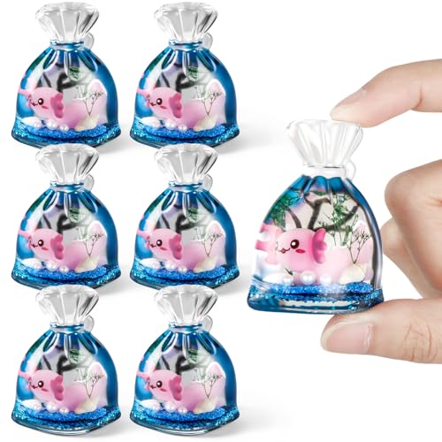 Vicenpal 6 Pcs Mini Resin Axolotl Tiny Handmade Resin Bagged Axolotl Miniature Cute Ornament for Landscape Aquarium Micro House Potted Plants Office Decoration Ocean Lover Birthday Party Gifts