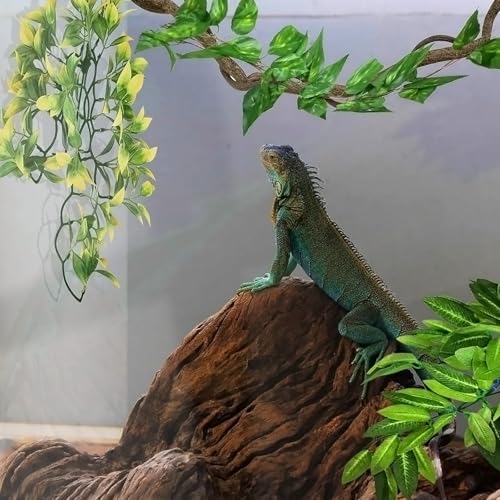 3-pcs Reptile Climbing Plants with Suction Cups, Leaf Green Artificial Vines for Gecko, Lizard, Snake Terrarium Habitat Decor, 12-inch and 30cm Leaves Set