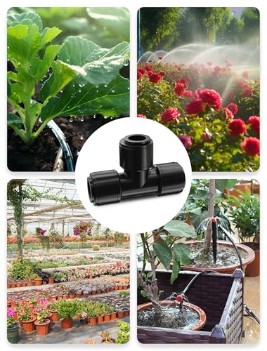 EVOULTES 16 Pack 1/4" Drip Irrigation Tee Fittings, Quick Connect | 16 Pack Tee Connectors, Fits 1/4" Irrigation Tubing, Leak Resistant Seal, Quick Push Installation, Durable Garden Use - size: 16PCS Tee Connectors