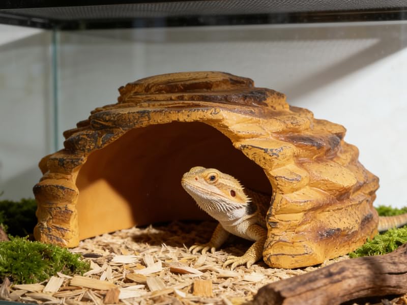 Reptile Rock Hide Cave Hiding Place,Rock Basking Platform,Terrarium & Aquarium Decor,Reptile hideout,Great for Lizards,Snakes,Turtles,Geckos,Frogs,Amphibians,Small Animals - Lagrge Size(Yellow-Orange) - style: StyleA-Yellow(Large Size)