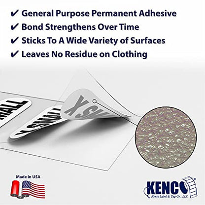 Clothing Size Strip Labels - 1.25" X 5" - 250 Strips Per Roll - 1500 Labels Total! - Clear with Black and White Ink by Kenco (7 Pack) - size: Assorted