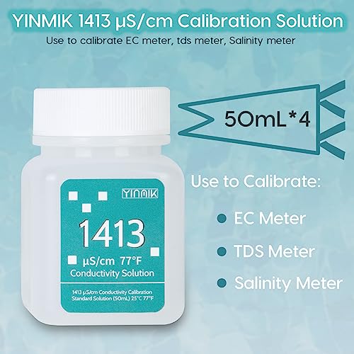 1413 μS/cm Calibration Solution Conductivity Salt Standard Buffer Solution | EC Buffer Liquid for Salinity Tester, EC Meter, TDS Meter, 4 in 1 Multi-Parameter Tester Calibration, 4 Bottles of 50mL - color: BLUE