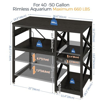 METYERRY 40-50 Gallon Fish Tank Stand with Power Outlet,Adjustable Shelf | 3 Tier Storage,660 LBS Heavy Duty Steel Frame, Fits Fish Reptile and Turtle Tanks, Stable Home Aquarium Setup - color: Black, size: 40-50gallon