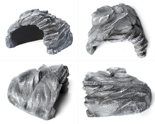 Rock Cave Habitat Hidden for Reptile and Amphibians.Terrarium & Aquarium Decor, Reptile hideout Hide Cave, Perfect for Bearded Dragons,Lizards,Snakes,Turtles,Geckos,Tortoises,Small Animals -Large Size - style: StyleB-Gery(Large Size)